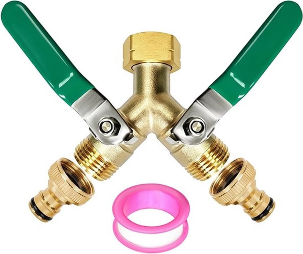 Y-verdeler met 3/4 inch messing slangaansluiting, ideaal voor tuinen, irrigatie en keukengebruik, verlengde handgreep voor aansluiting van 2 apparaten
