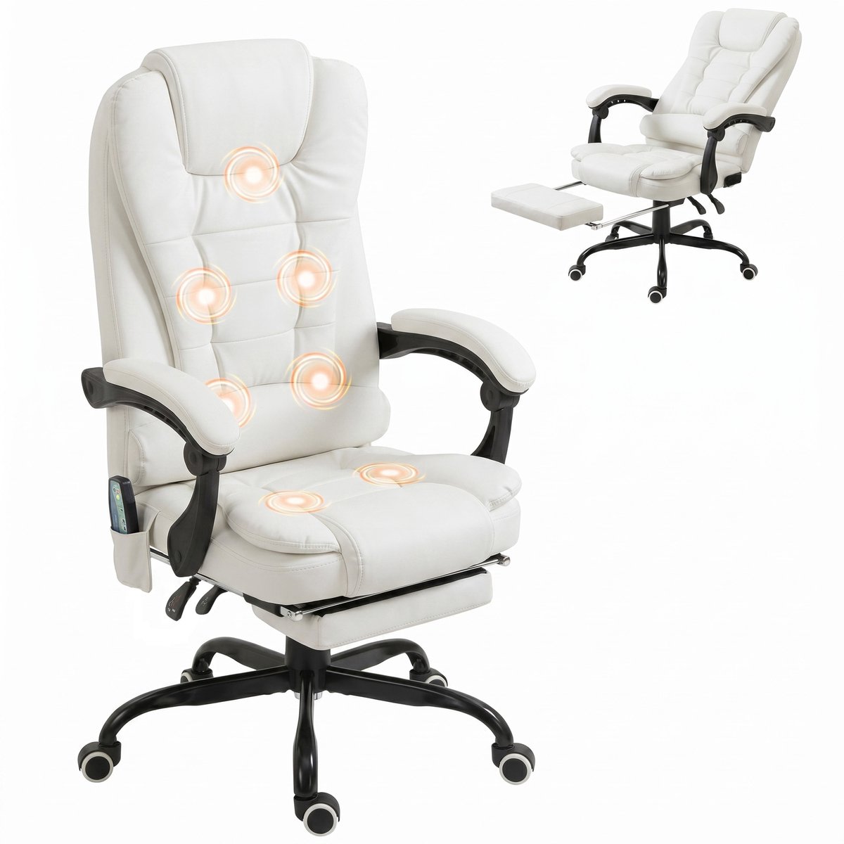 Vinsetto Massage Bureaustoel - Schuimvulling - 67 x 79 x 121 cm - Wit