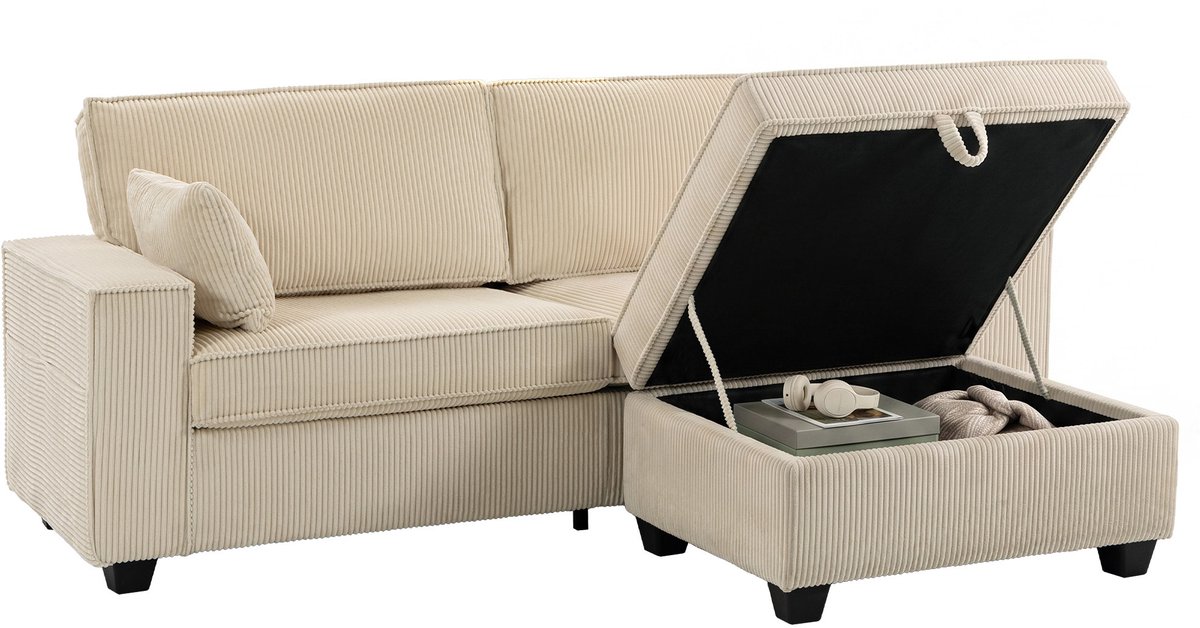 HOMCOM Sofa Set-Cord (100 % Polyester)-216L x 151B x 94H cm-Beige