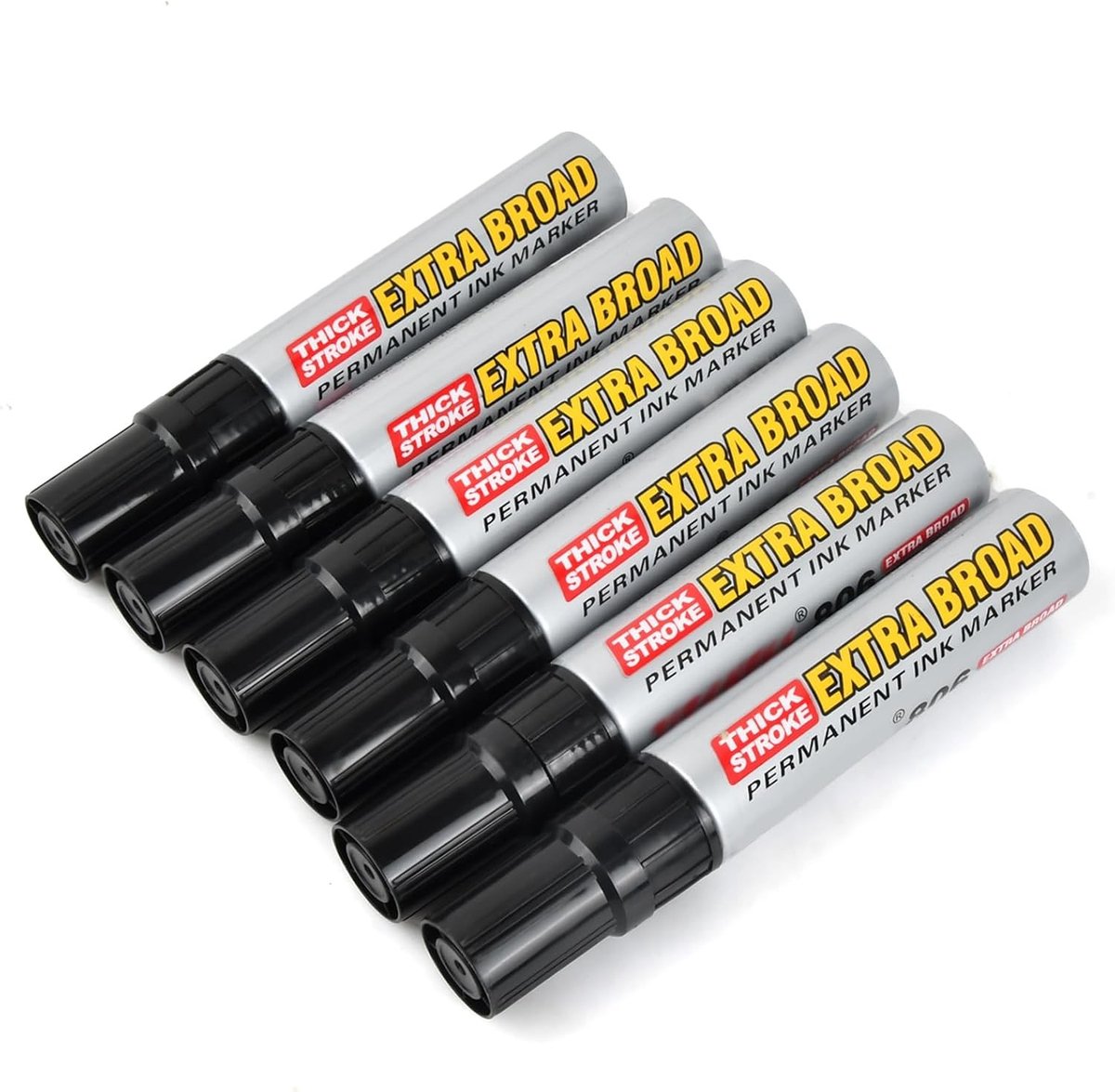 Set van 6 Waterdichte Permanente Markers met Wedge Tip voor Karton, Plastic, Hout, Metaal en Glas - Ideaal voor Creatieve Projecten en Kunstwerken