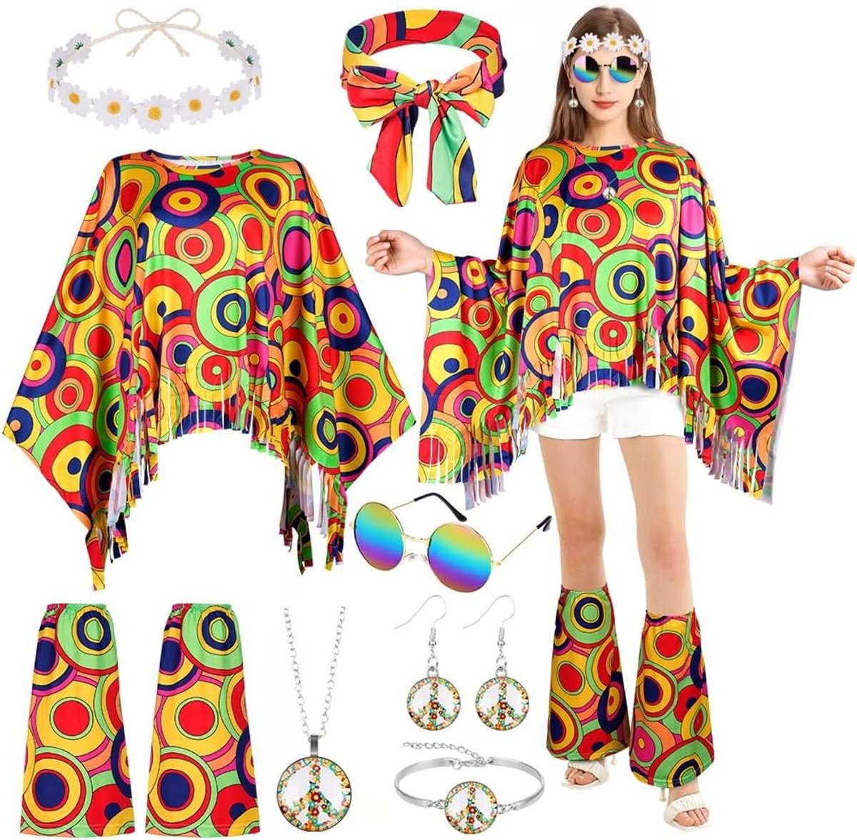 Hippie Kostuum voor Dames - Retro Outfit voor Feestjes, Carnaval en Themadagen