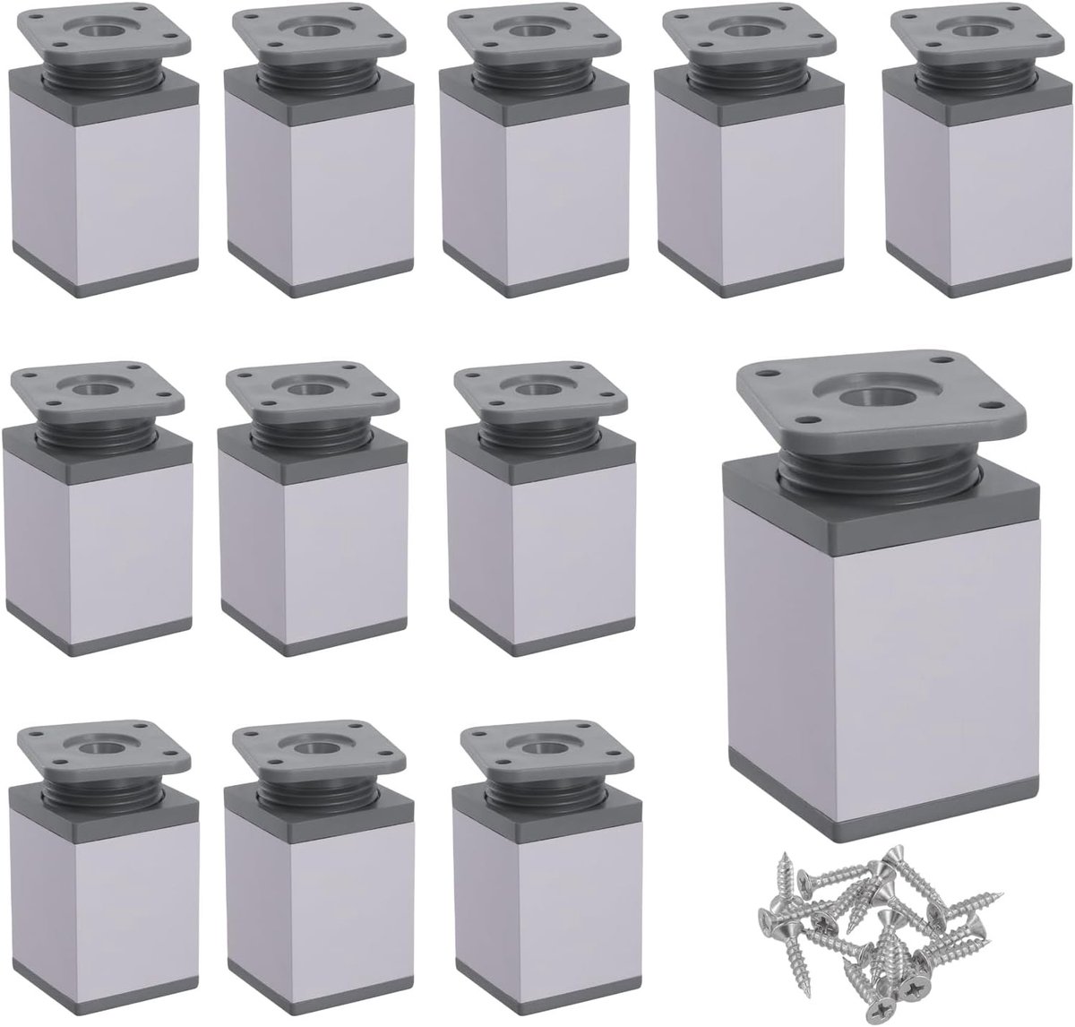 Set van 12 verstelbare grijze aluminium meubelpootjes 40 x 40 x 80 mm voor meubels, kasten en DIY projecten