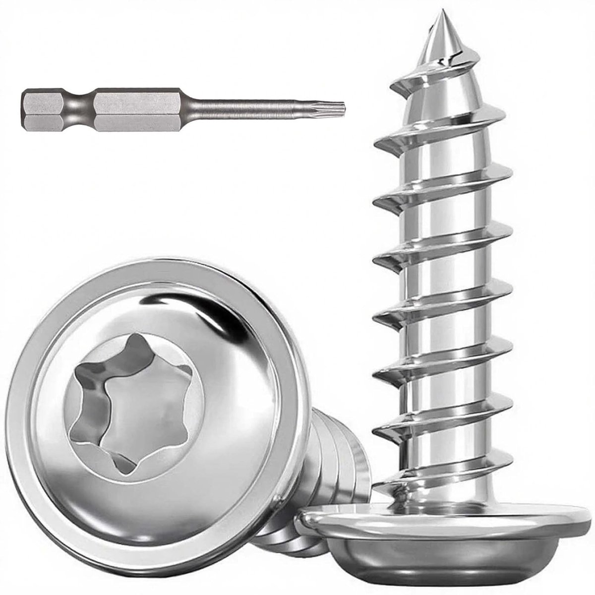 Set van 30 RVS M3 x 12 mm Zelftappende Schroeven met Torx Lentilkop voor Hout, Inclusief Schroevendraaier Bit en Schijf