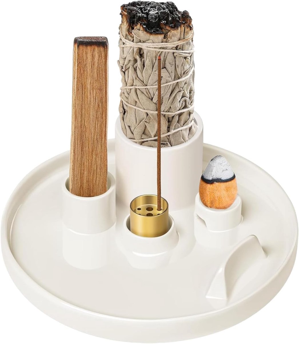 5-in-1 keramische wierookhouder voor wierookstokjes, aschaal en brander voor yoga, meditatie en Palo Santo cones