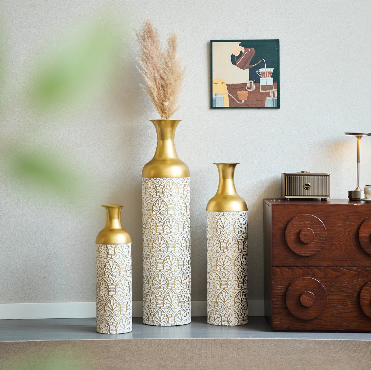 MODFU - Bodenvaas - 3-Delige Set - Metaal - Goud Wit