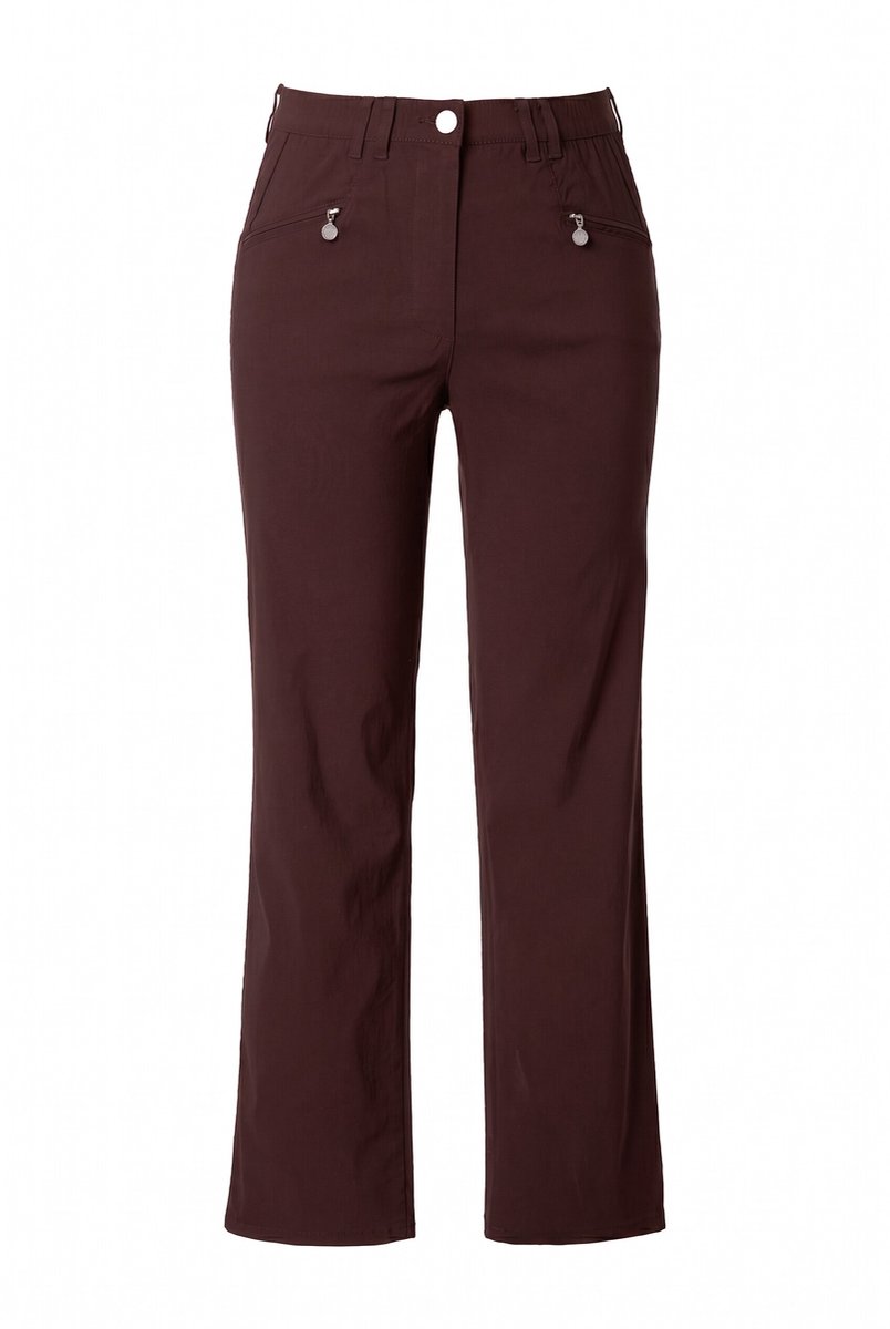 Ulla Popken - Dames - Bengaline broek Mony taps toelopende pijpen ritszakken - Mahonie - Maat 100