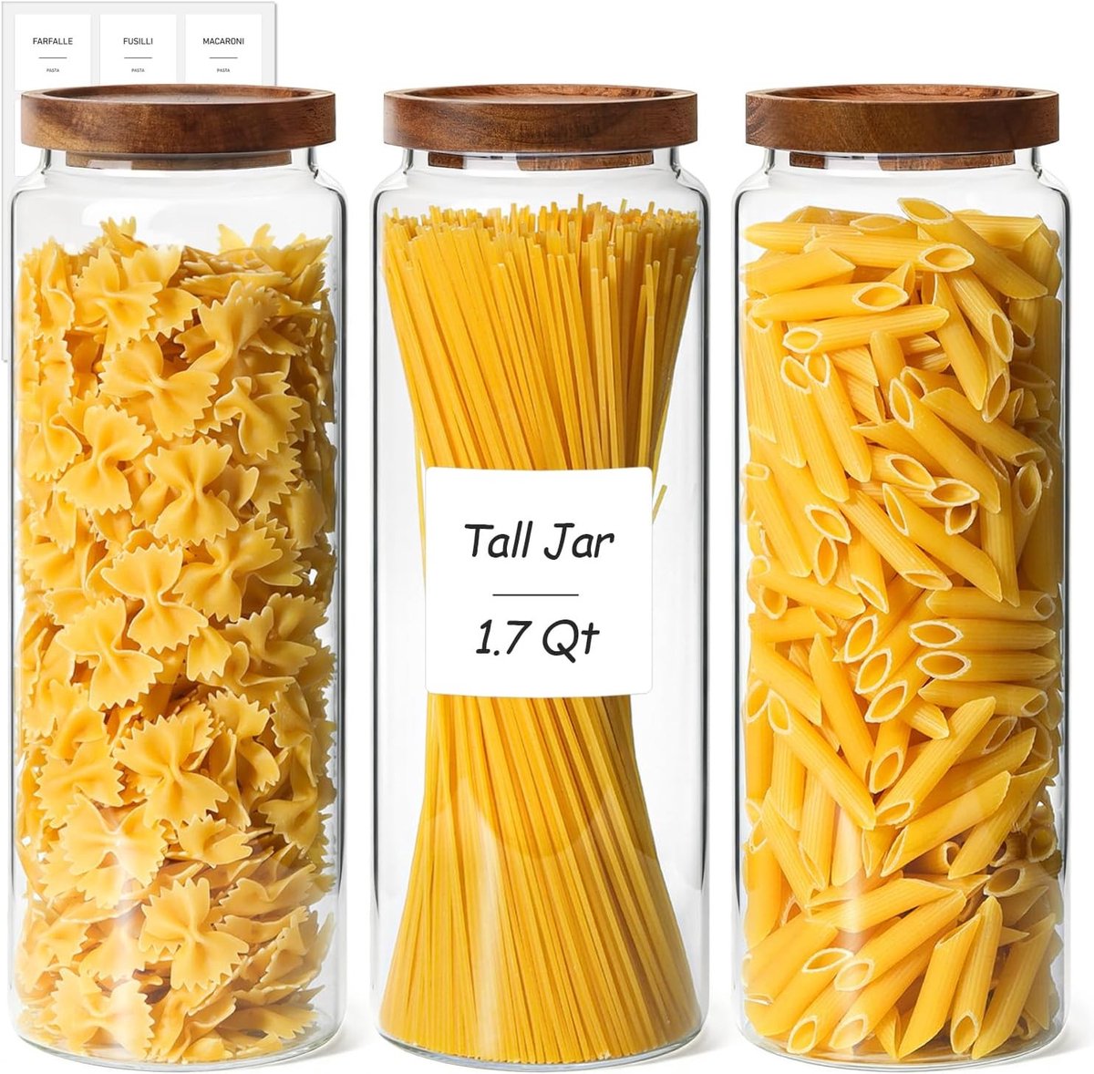 Glazen opbergpotten met acacia deksel, 1.65 L, set van 3 - Ideaal voor keuken, opslag en decoratie
