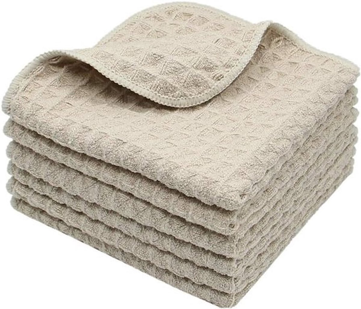 Extra Dikke Microvezel Keukendoeken - Ultra Absorberend & Geurvrij - 6 Stuks Wafelstructuur - Khaki
