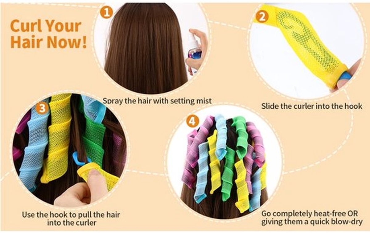 40-delige spiraalvormige krultangset zonder hitte, inclusief 40 Magic Curling Irons (20 cm / 8 inch).