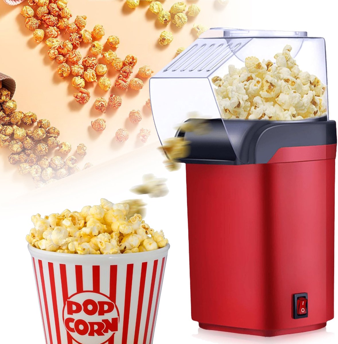 1200W Popcornmachine - Zelfgemaakte Popcornmachine - Elektrische Popcornmachines Zonder Olie - Inclusief Maatbeker
