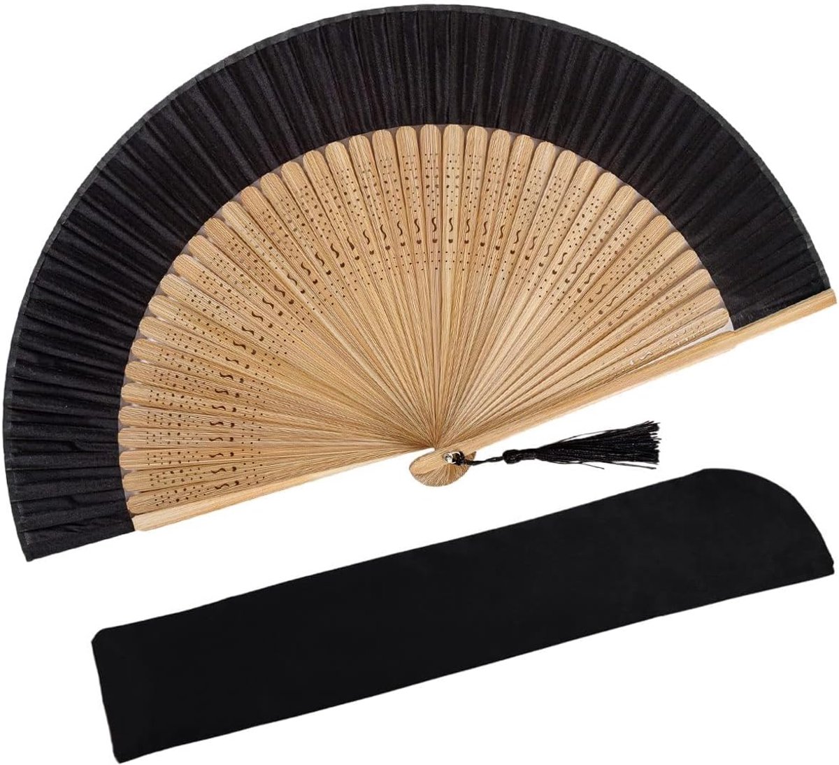 Bamboe Vouwwaaier met Kwast en Opbergtas - 38 cm - Japanse Handwaaier voor Bruiloft, Feest, Dans en Cosplay