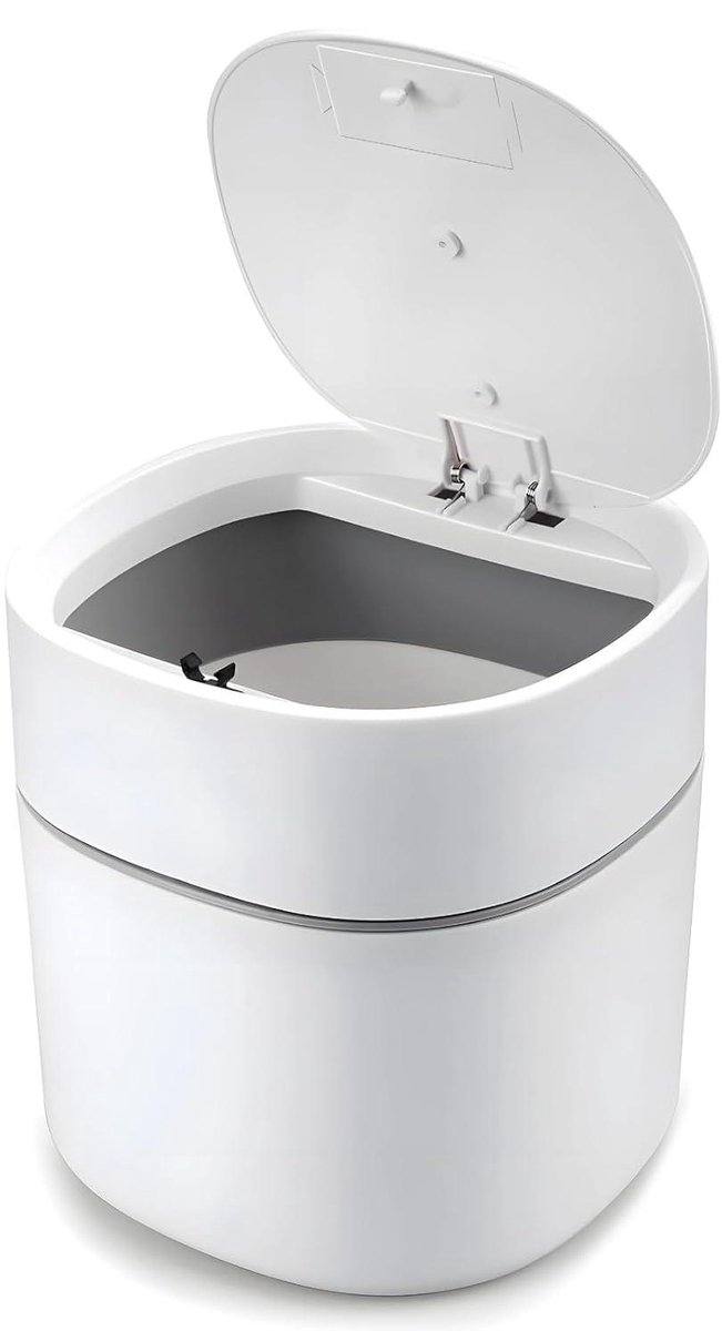 Bureau-prullenbak - Mini-prullenbak met Deksel - Kunststof - Prullenmand - Compacte Afvalorganizer - voor Slaapkamer Kantoor en Woonkamer - 13.5*13.5*14cm - Wit