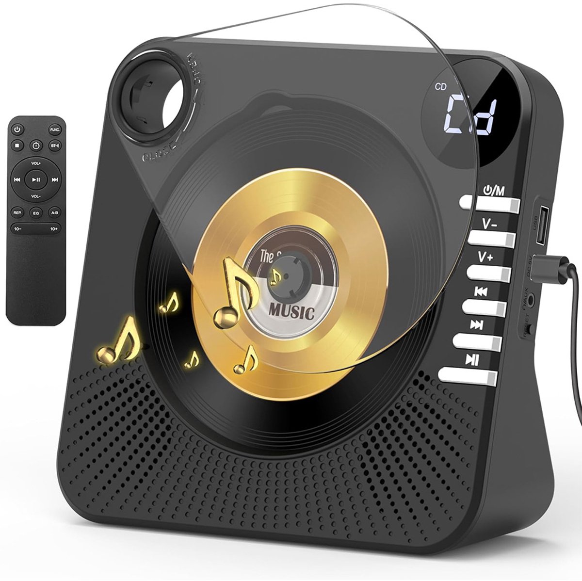 Draagbare CD-Speler met Bluetooth 5.0 - Bluetooth TX/RX - 4000mAh Accu - USB & AUX - Slaaptimer 15-90 Min - LCD-Display - Afstandsbediening - Zwart