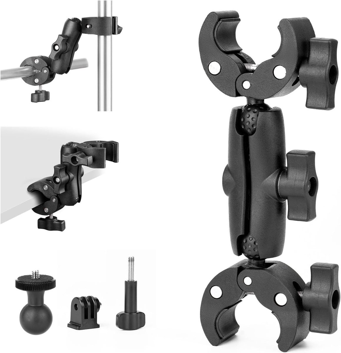 Magic arm klem - Zwart - Dubbele Klem met 360° Rotatie - Aluminium en Kunststof - Voor Camera en Studio Accessoires