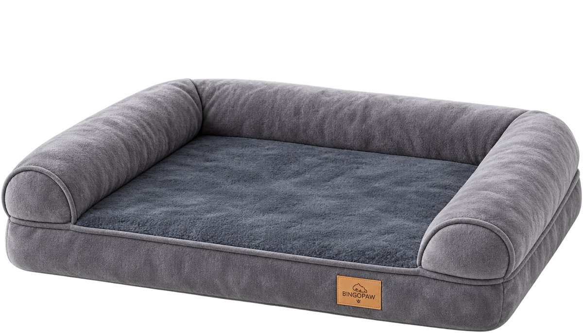 Sellino Hondenmand - Zacht matras met verhoogde Randen - Afneembare Wasbare Hoes - Waterdichte Voering - Grijs - 80 × 60 × 18 cm