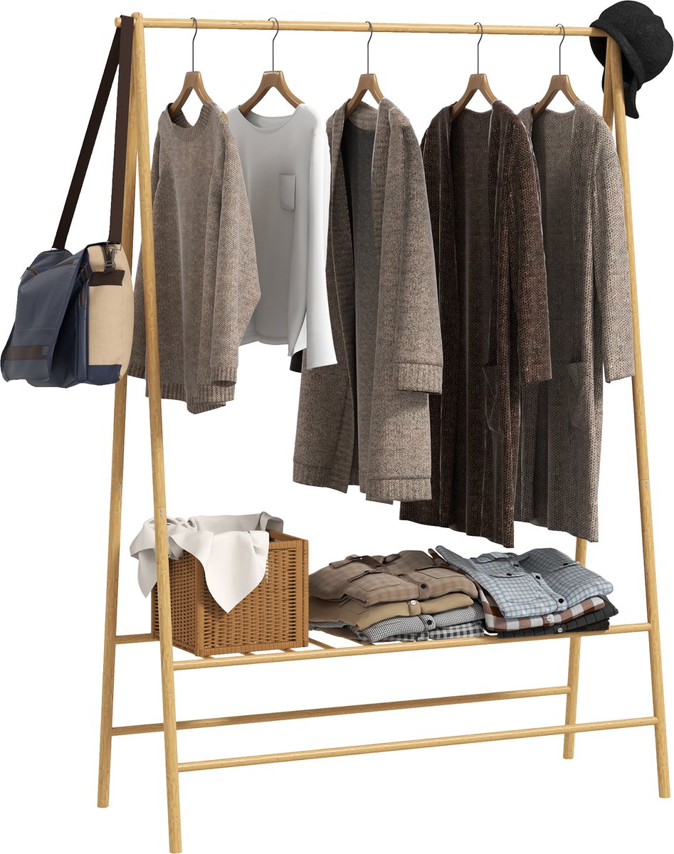 HOMCOM-Garderobenständer-Bambus-116L x 43,5B x 160H cm-Naturholz