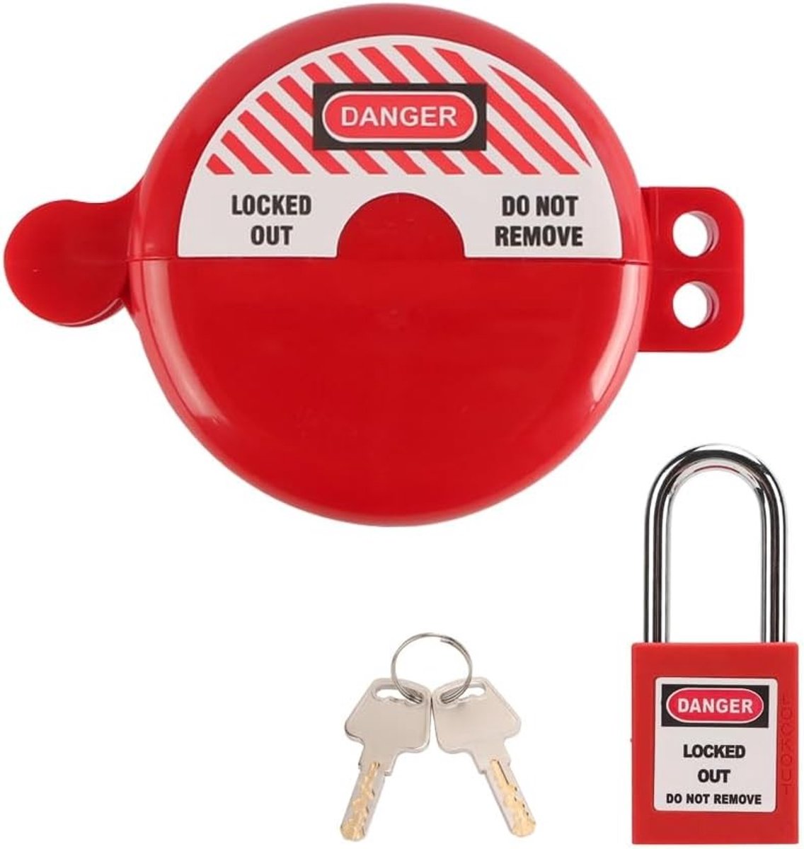 Lockout tagout set - Rood - 90 x 128 mm - Kunststof gascilindervergrendeling met veiligheidsslot - Voor industriële beveiliging