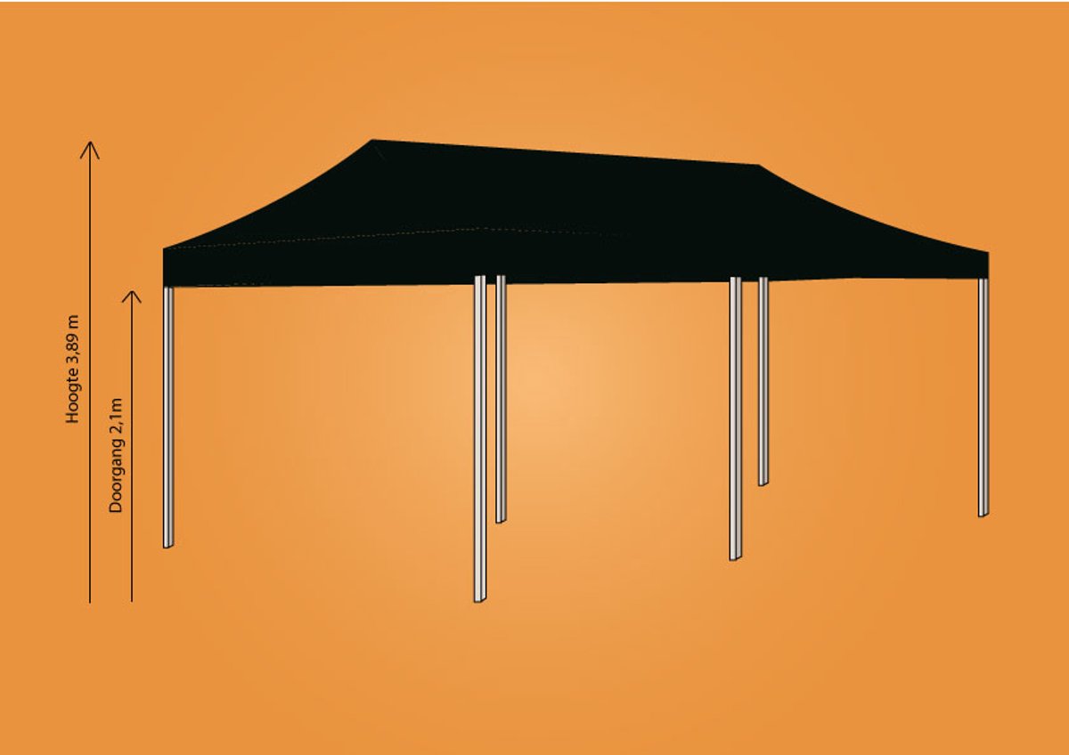 Plooitent 4x8 - Vouwtent 4x8 - Easy Up 4x8 - ALU - Kleur: ZWART INCL ZIJWANDENSET