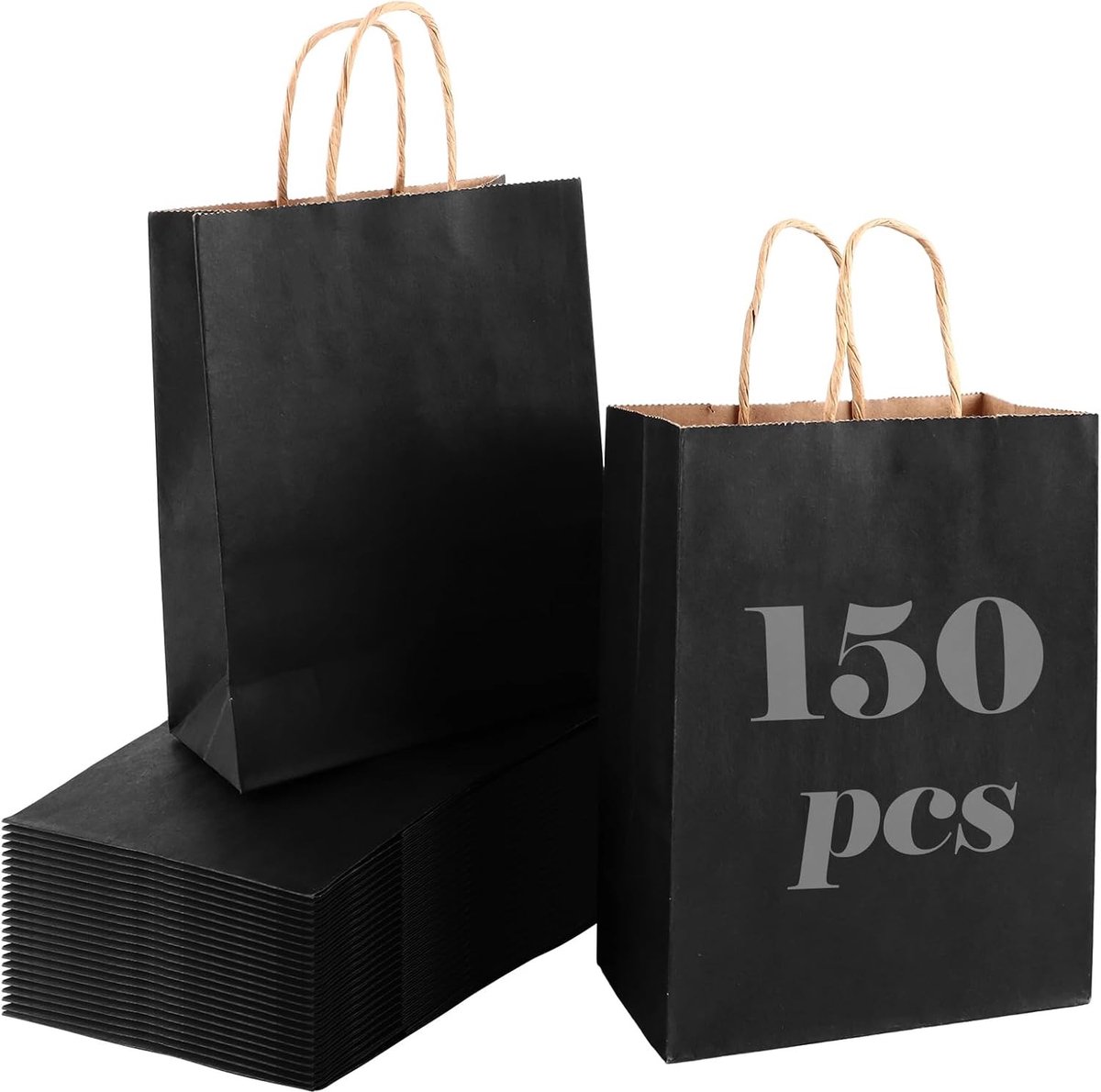 150 Stuks Zwarte Papieren Tassen, Kraft Tassen 15 x 8 x 21cm, Draagbare Tassen voor Cadeaus, Feesten en Dagelijks Gebruik