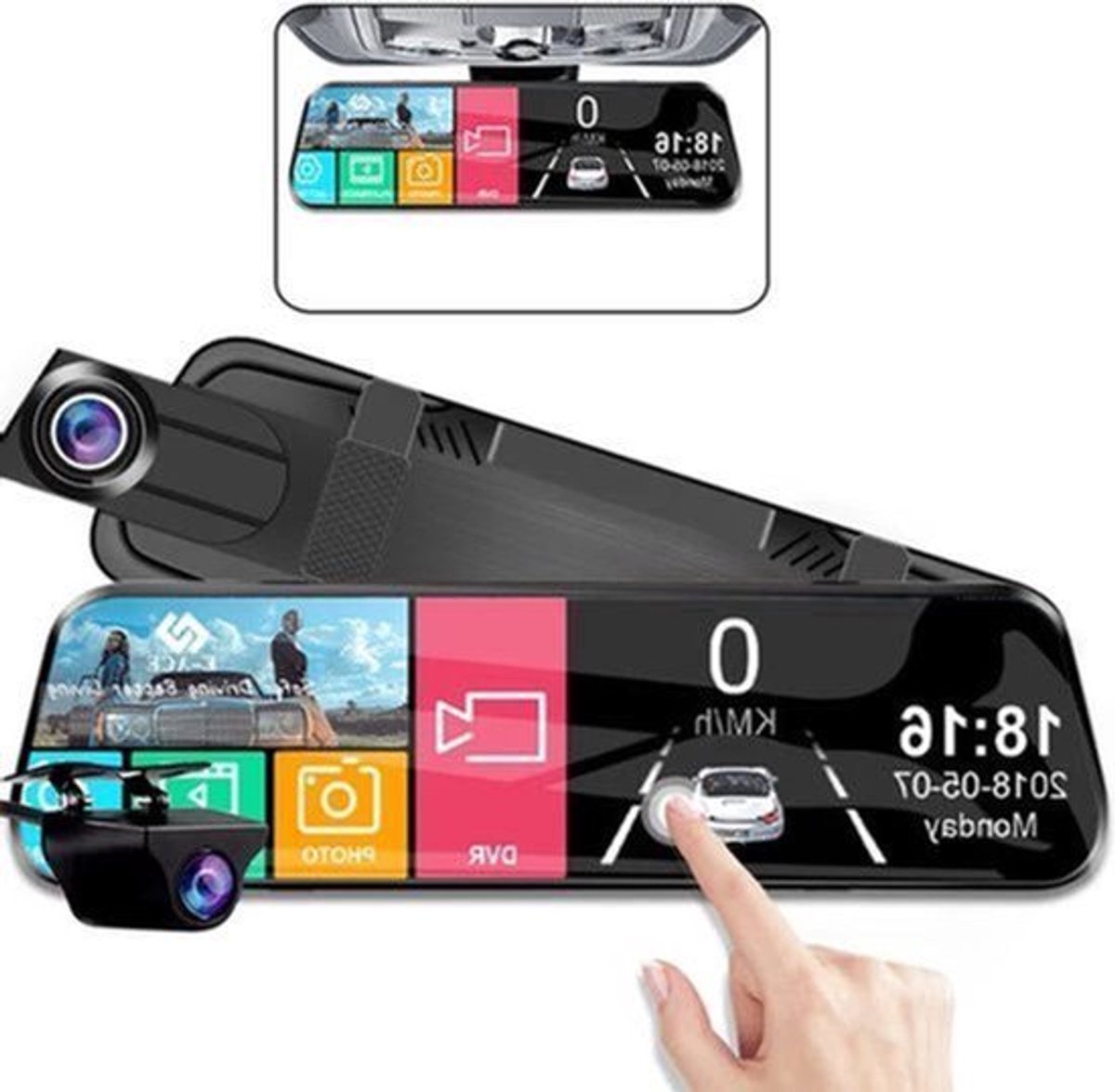 Dashcam voor Auto - 10 Inch Touchscreen Spiegelcamera - 1080P AHD Dashcam - Nachtzicht - Groothoek 170° - Parkeermodus - Inclusief 6M RCC BL - Zwart