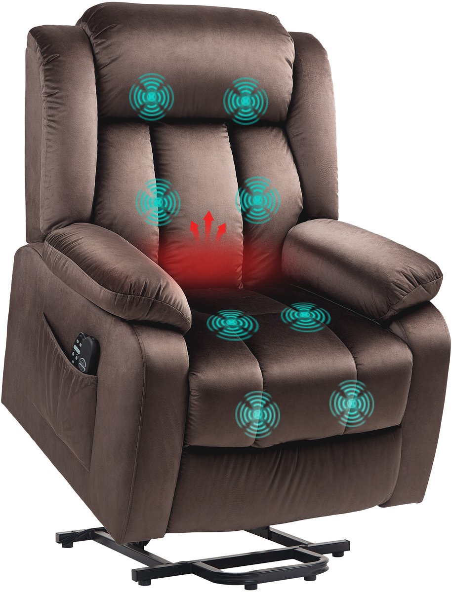 Homcom Relaxfauteuil met Sta-op Functie - Massagestoel met Lendenverwarming - Bruin