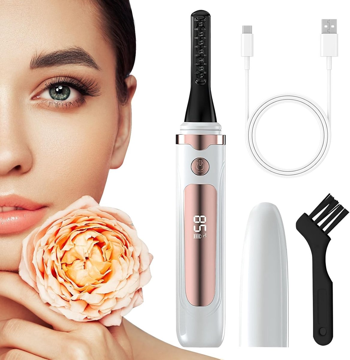 Draadloze Wimperkruller met USB Oplaadkabel, 4 Temperatuurinstellingen en LED Display voor Perfecte Wimpers