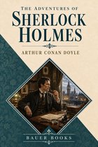 Het omslag van "The Adventures of Sherlock Holmes" door Arthur Conan Doyle, met een illustratie van Sherlock Holmes zittend aan zijn bureau in Londen.