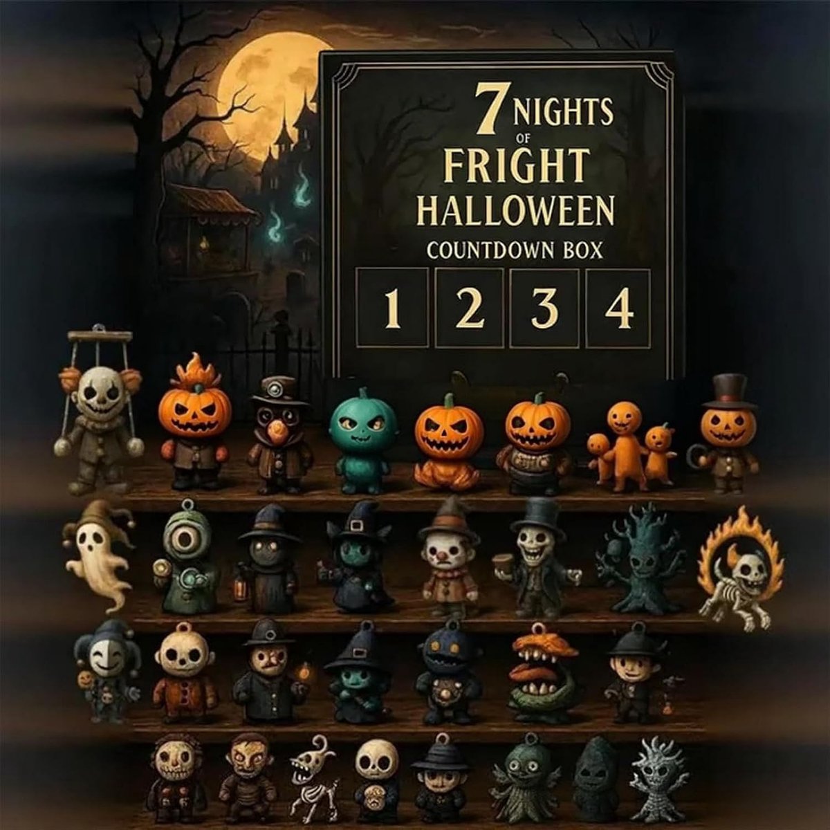 Halloween Adventskalender - 7 Verrassingen - PVC Resin Mini Figuren - Meerkleurig - 7 Dagen Tellend
