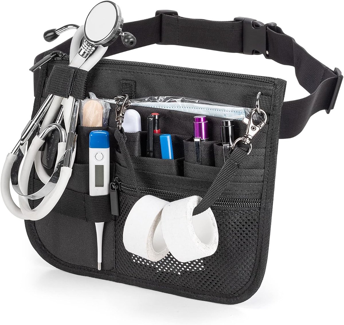 Gereedschapstas riem - Zwart - 68,58 cm tot 114,3 cm - Duurzaam Nylon - Verpleegsters Heupriem met Plakbandhouder