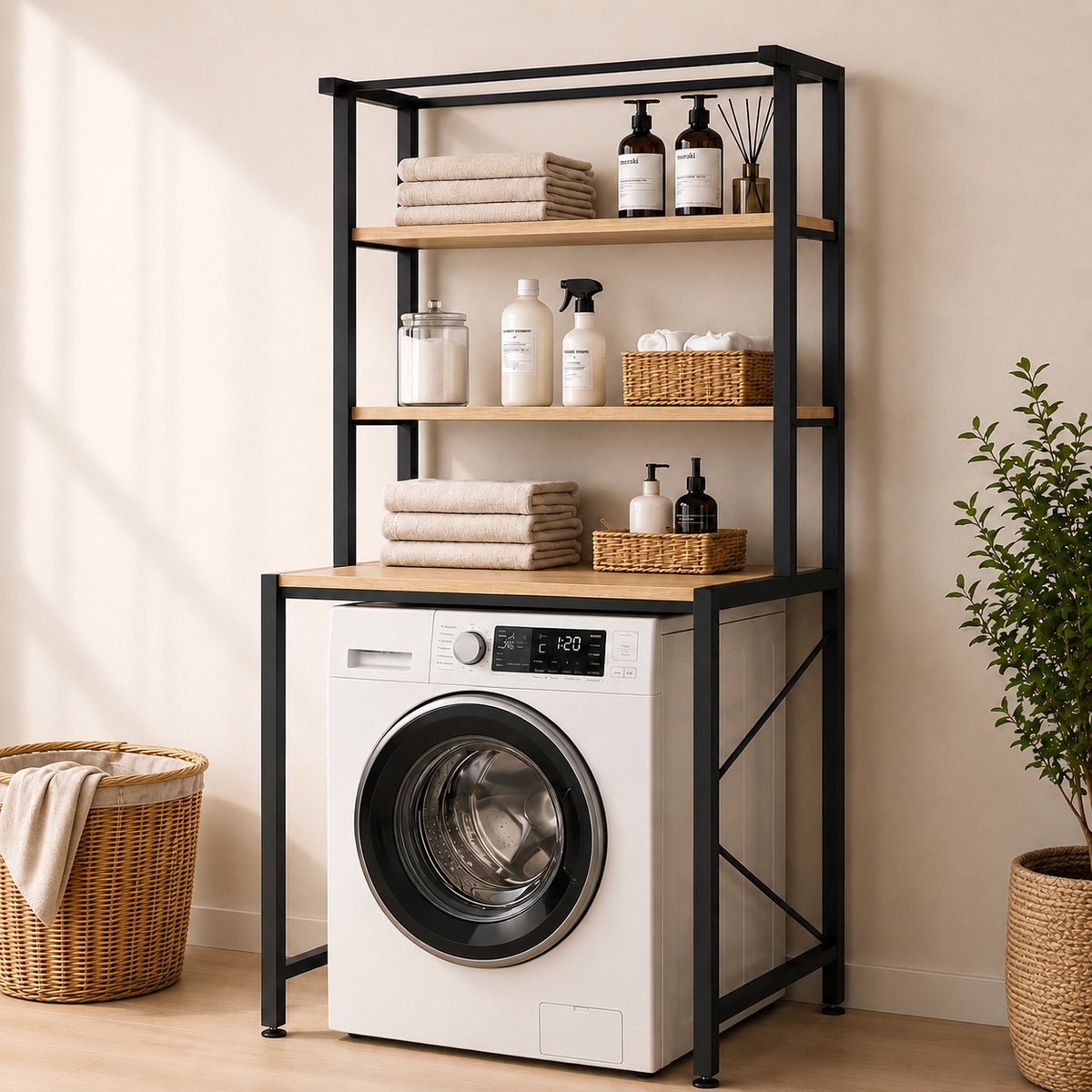 MeubelsvanJoep wasmachine ombouw rek zwart 178 x 50 x 70 cm - Wasmachine rek met opbergruimte zwart - Wasmachine rek bovenlader zwart - Wasmachine rek voorlader zwart - Toilet kast - Wc meubel - Wc kast