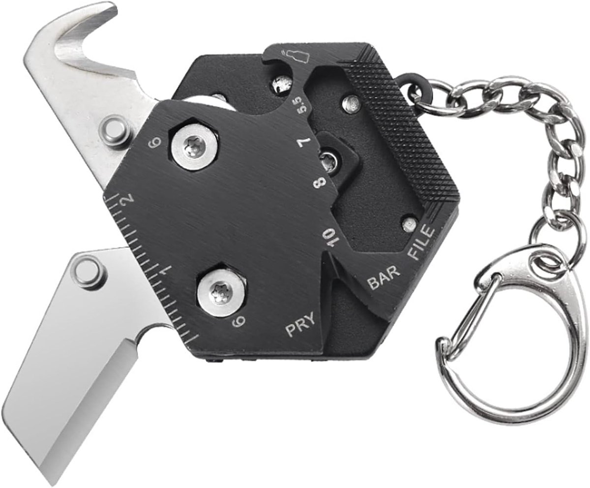 Compacte Mini Hexagon Gereedschapset met Schroevendraai, RVS Vouwmes en Sleutelhanger voor Diverse Klussen