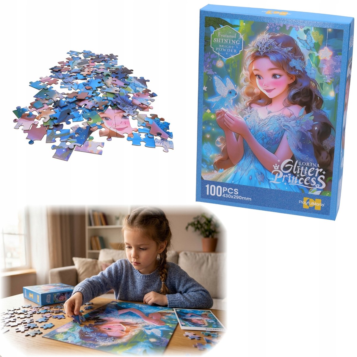 100-delige Puzzel Sprookjesprinses met Glitter