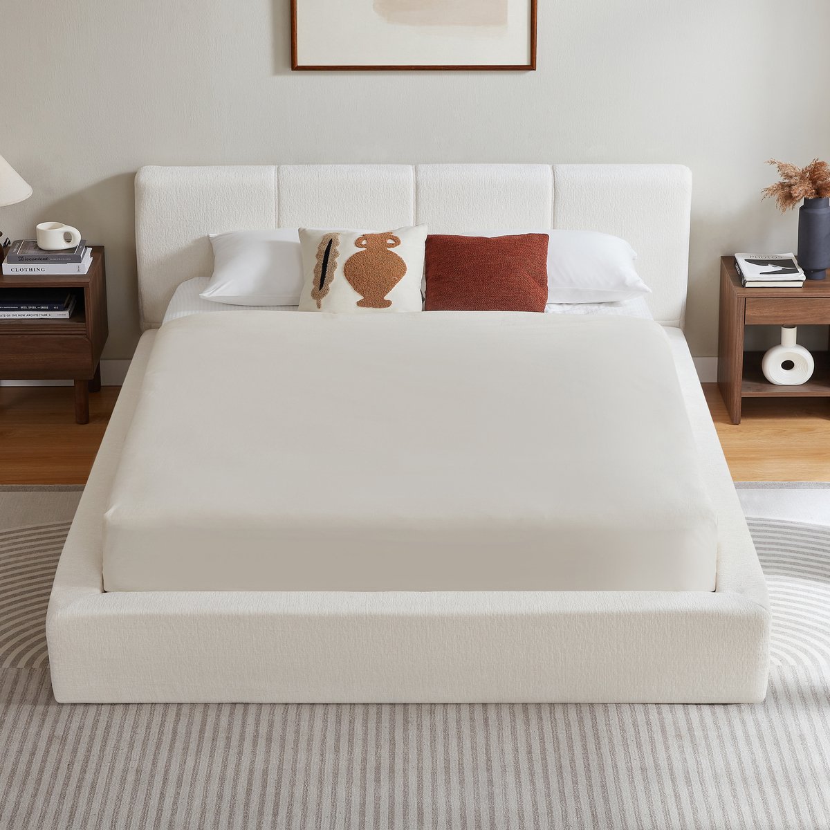 160x200cm Bedframe met Gepolsterd Hoofdeinde, Versterkt Stalen Frame, zonder Boxspring - Eenvoudige Montage, Hoge Stabiliteit, Geen Matras Inbegrepen
