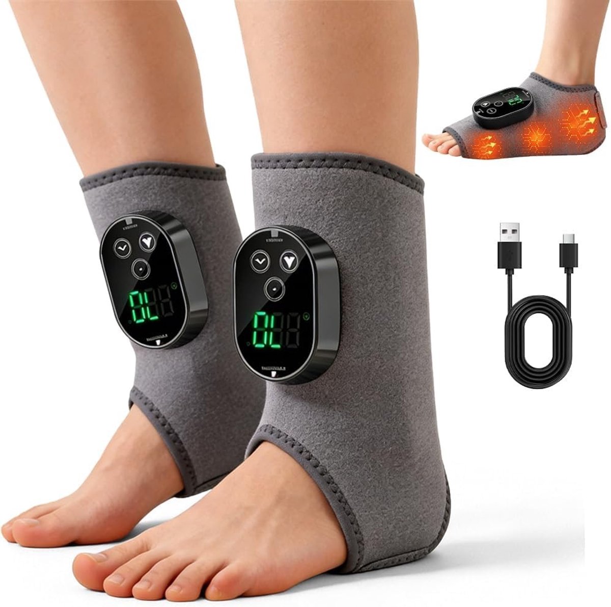 Elektrische Voetmassageapparaat met 3000 mAh Batterij, 6 Warmte-instellingen en 3 Vibraties voor Pijnverlichting en Diepe Ontspanning, Perfect voor Ouders en Vermoeide Voeten