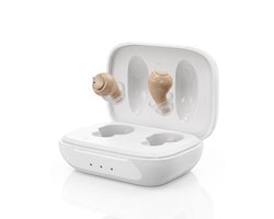 Membeli Gehoorapparaat Oplaadbaar In-het-oor - Mini Formaat - Magnetisch Opladen - 4 Volume Standen met Geheugen - Universeel Links & Rechts - Beige