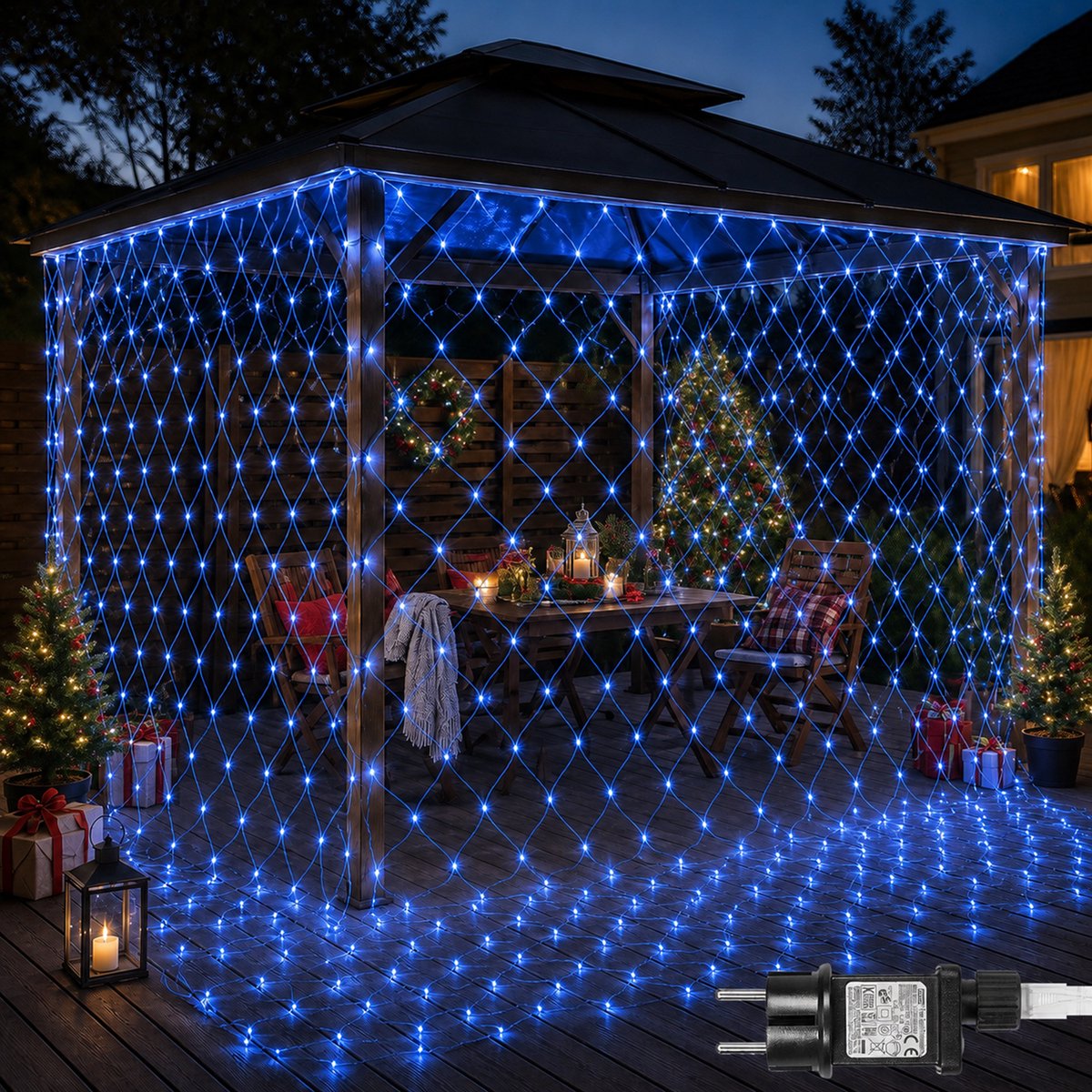 Rosnek LED Netverlichting - Kerstverlichting 6 x 4 m 660 LEDs Blauw - Niet Koppelbaar - 31 V Laagspanning met 8 Lichtstanden en Geheugenfunctie - Lichtnet voor Heg, Muur en Kerstdecoratie