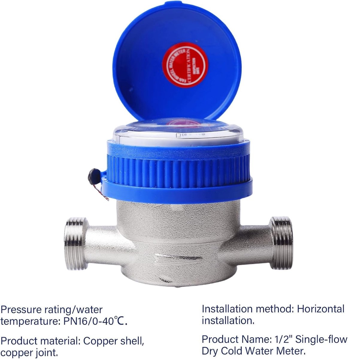 Digitale Tuin Watermeter 1/2 Inch met Bevestigingsaccessoires en Beschermkap, 0-40 °C, 1.5 m³/h, Ideaal voor Tuinonderhoud en Irrigatie, Nauwkeurige Aflezing en Duurzaam Ontwerp