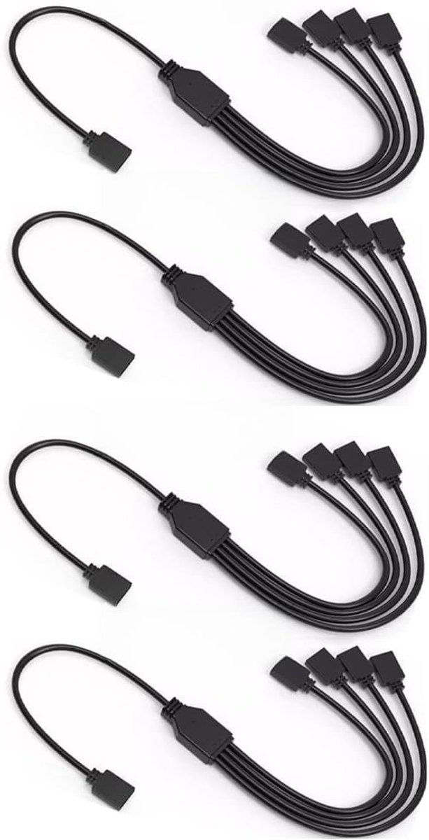 4 STKS 5V ARGB Splitterkabel 1 Vrouwelijk naar 4 Vrouwelijk, adresseerbare 3-pins verlengkabel voor ARGB-ventilatoren, computerverlichting en pc-uitbreiding