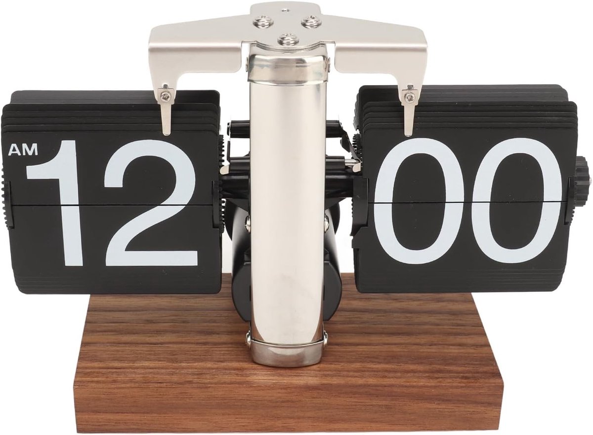 Retro Flip Klok - Automatische Digitale Mechanische Klok met Houten Basis voor Thuis, Kantoor en Restaurant - Vintage Design, 12 Uur Weergave, Stijlvolle Decoratie