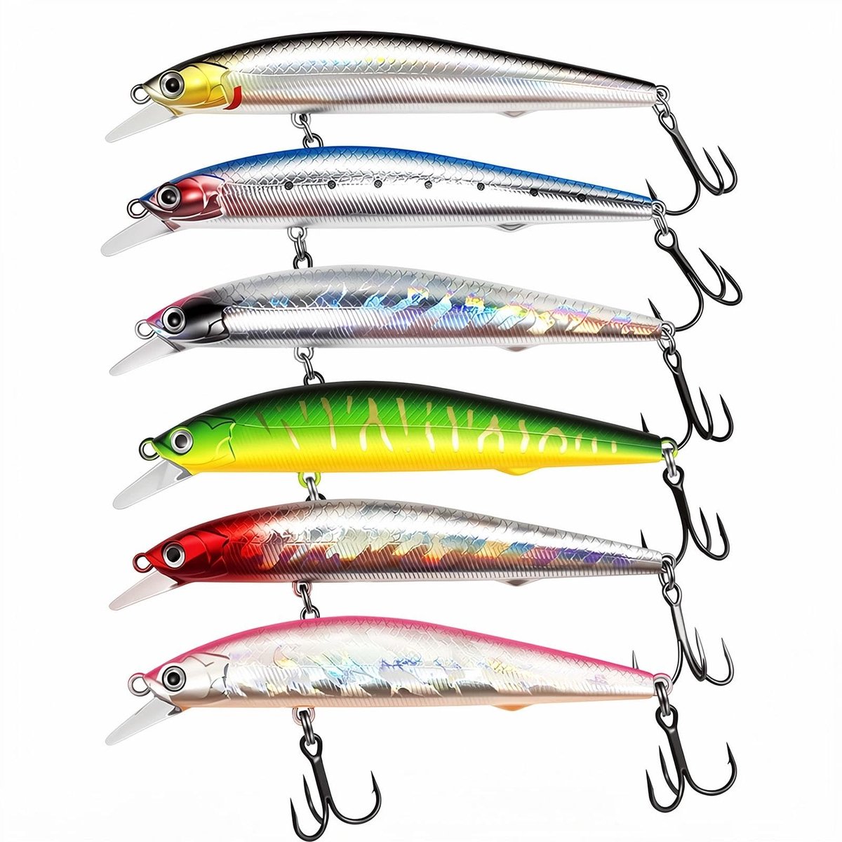 Kunstaas Set - 6-delig - Levensechte Swimbait Wobblers - voor Snoekbaars, Baars, Forel en Roofvissen - voor Zoet- en Zoutwater