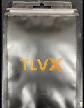 Zwarte verpakking met het logo 'TLVX' in goudkleurige letters.