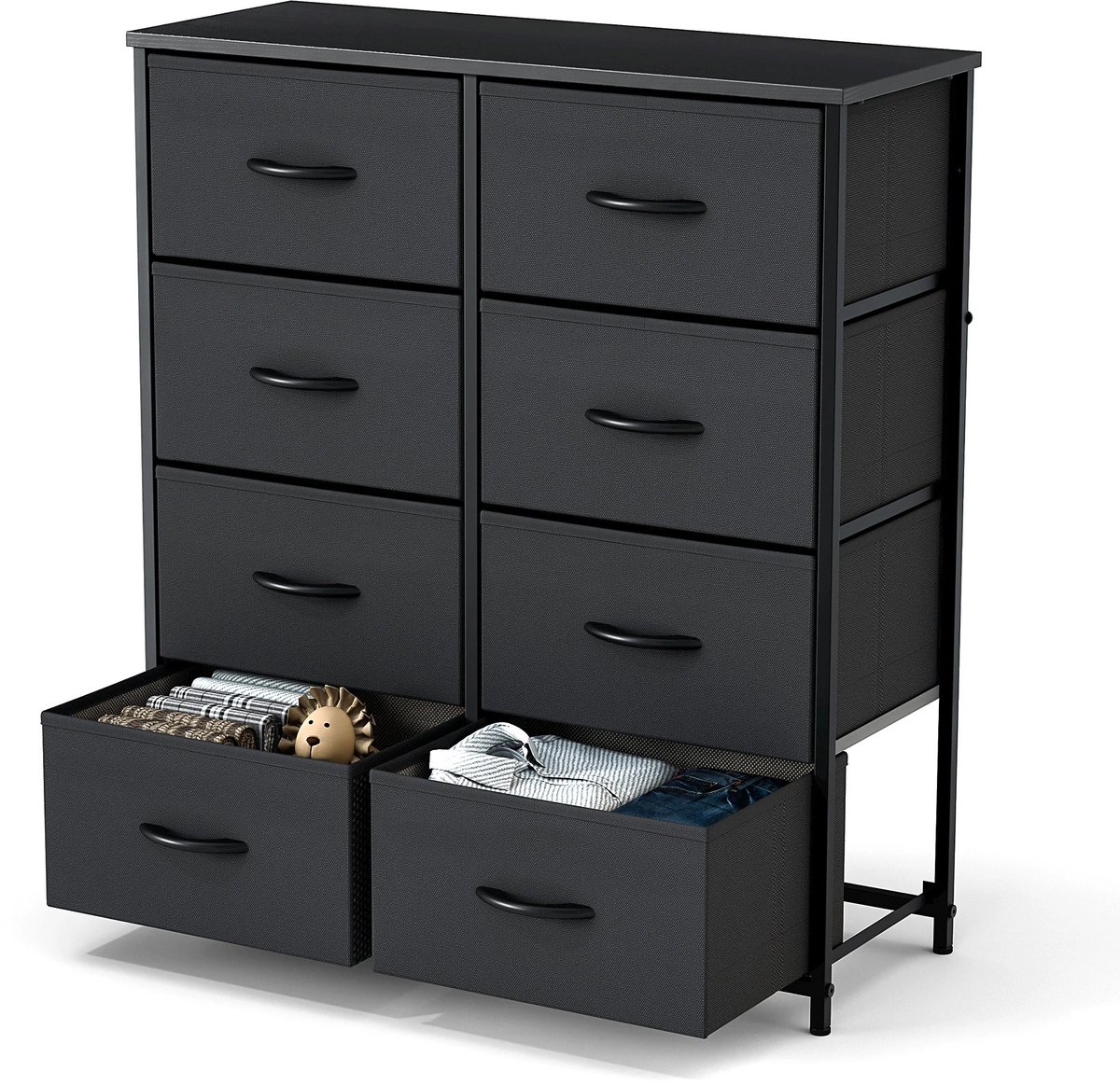 MokoHub Ladenkast - Opbergkast voor kinderen - 8 stoffen laden - Dressoir - 96x32x17.5 cm - Zwart