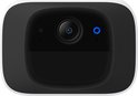Vooraanzicht van een witte Eufy S220 beveiligingscamera met lens, sensor en blauwe indicator.