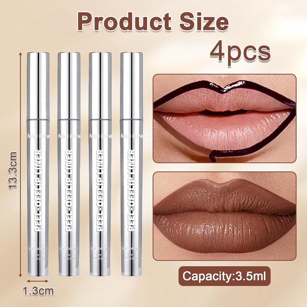 4-delige set Peel Off Lip Liner en Lip Tint Stain - Waterdichte, langdurige en verzorgende lipkleur in 4 kleuren