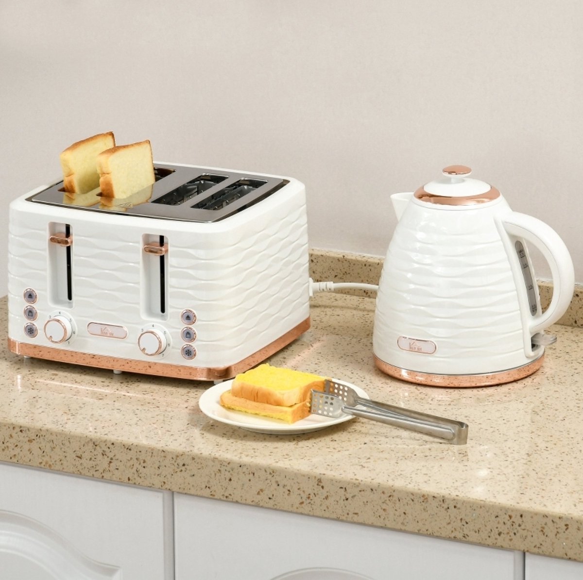 MODFU - Ontbijtset - Toaster En Waterkoker - Cremewit