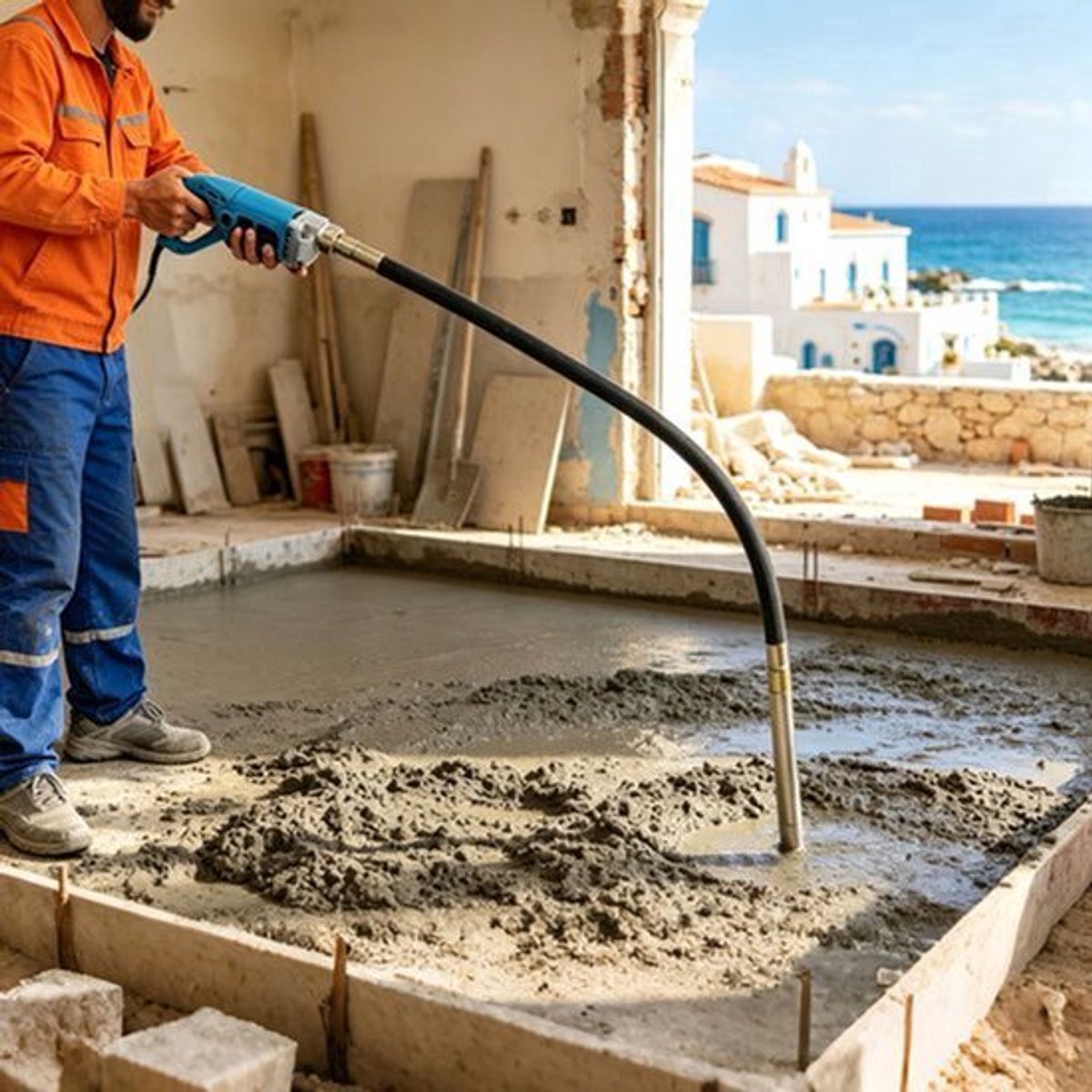 Elektrische Betonvibrator Handzaam - 1300 W Hoog Vermogen - 1,5 Meter Staaf Lengte - Volledig Koperen Motor - Voor Cement En Beton