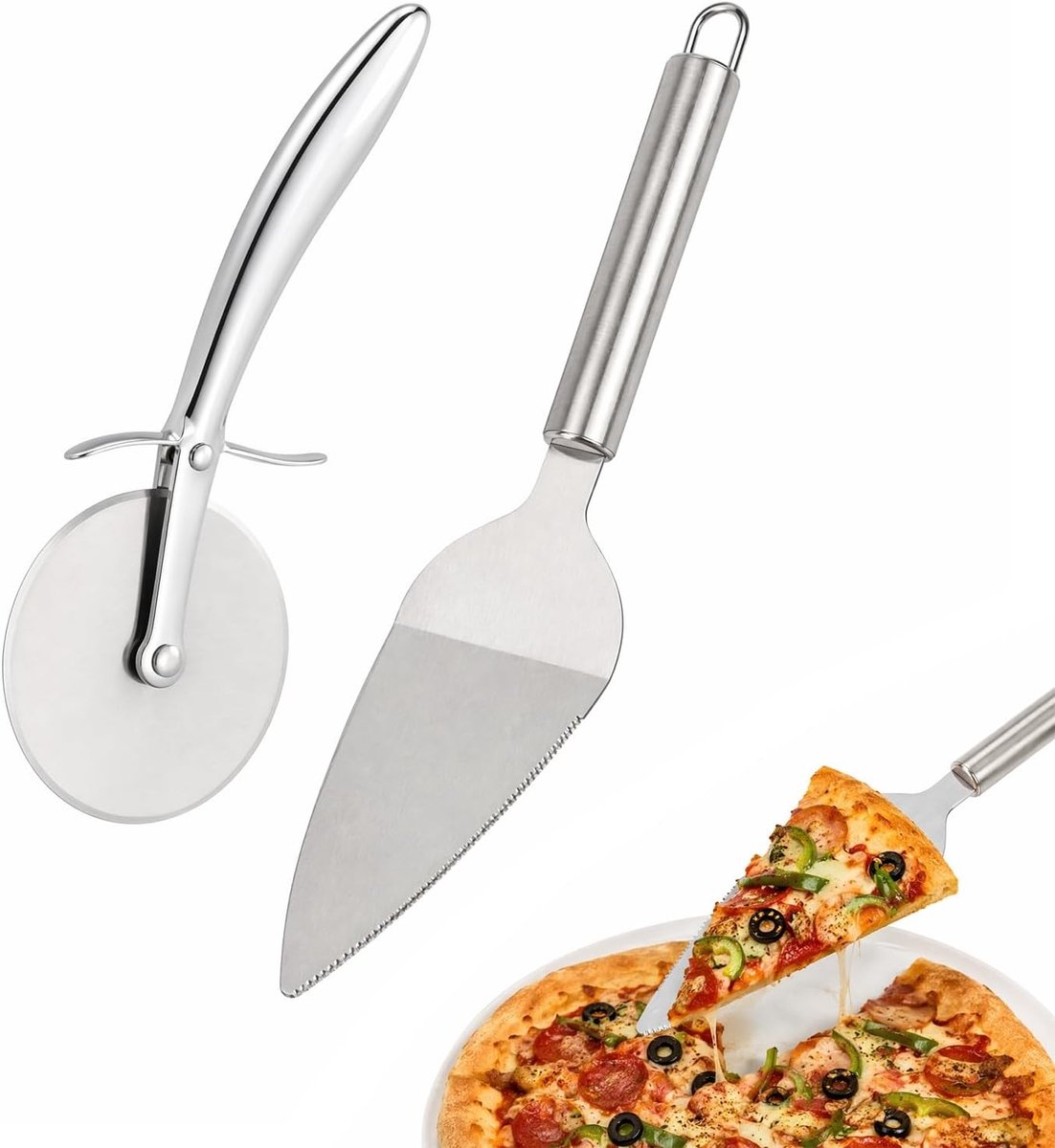 Roestvrijstalen pizzasnijder met ergonomische handgreep, scherpe pizzaroller en gemakkelijk te reinigen pizzaschep voor perfecte pizza's en keukengereedschap