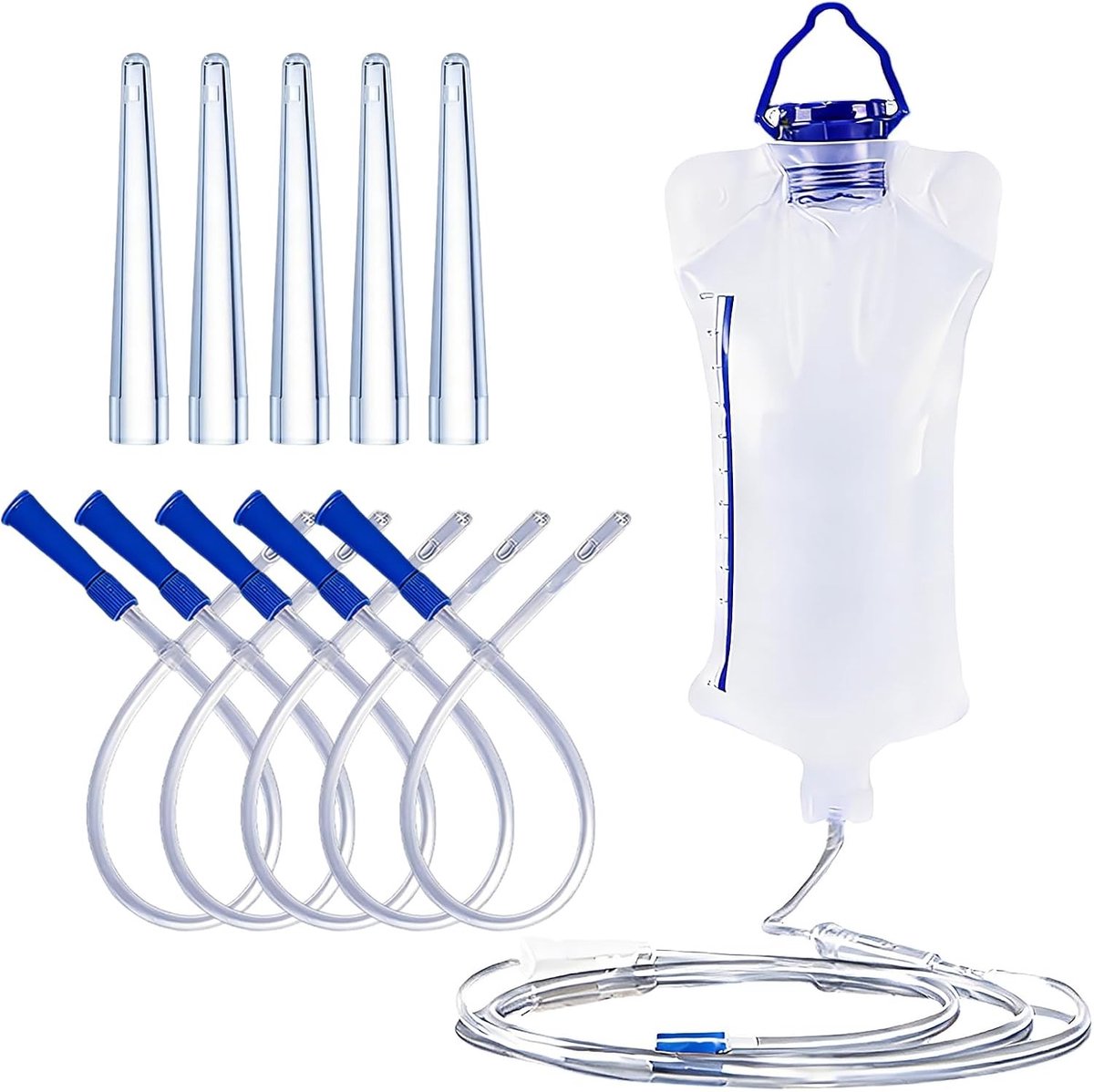 Inloopset voor effectieve darmreiniging en darmirrigatie, herbruikbare monddouche met 1,2 liter capaciteit en 10 accessoires voor optimale reiniging en gebruiksgemak