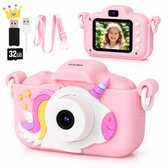 Sounix Digitale Kindercamera HD 1080p - 32GB SD-kaart - Digitale Camera met Selfiecamera - Fototoestel voor Kinderen - Roze