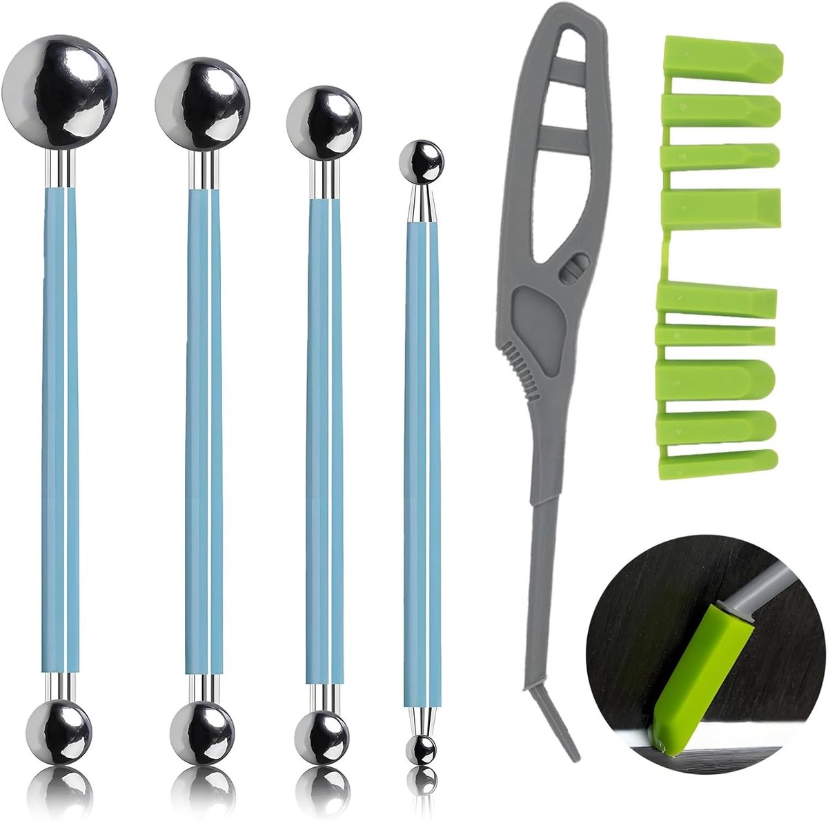 5-delige set met metalen ballen en siliconen trekker, siliconen verwijdertool voor voegen, ideaal voor keuken en badkamer tegels, met 9 verschillende vormen
